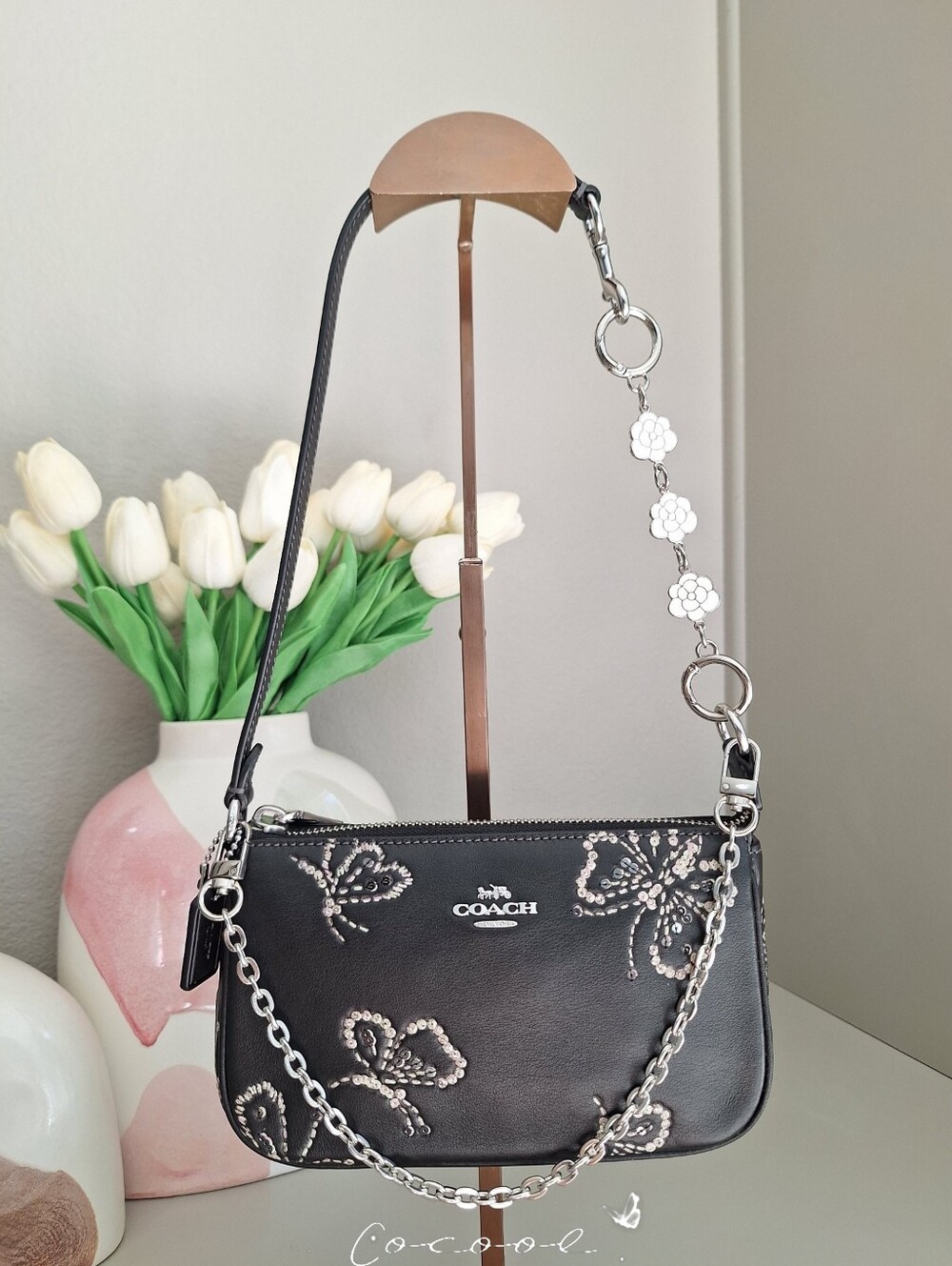 NWT  🦋 🦋 Coach Nolita 19 With Sparkly Butterfly Print CCF58 Silver Black Multi